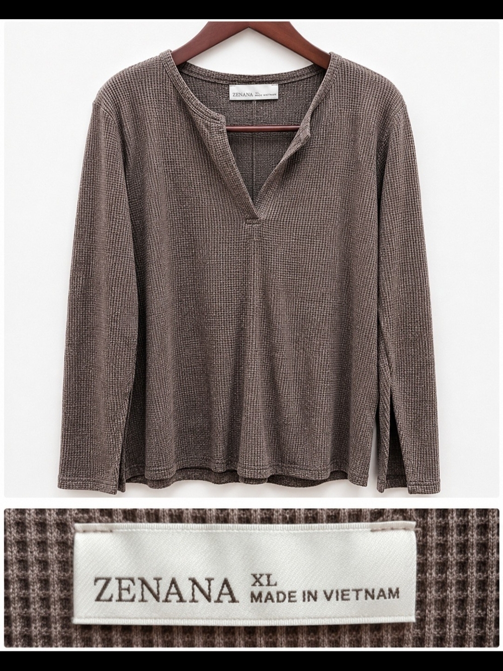 Zenana Outfitters Women's V‑Neck Waffle Knit Sweater - Taupe Brown